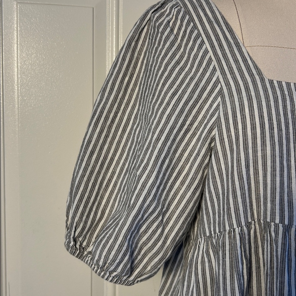 Rylie + Cru Greta railroad stripe puff sleeve dress white/green Medium - Picture 5 of 9